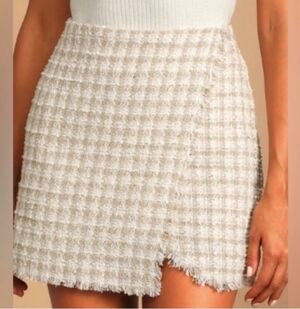 LULUS Chic Tweed Mini Skirt - Cream and Tan